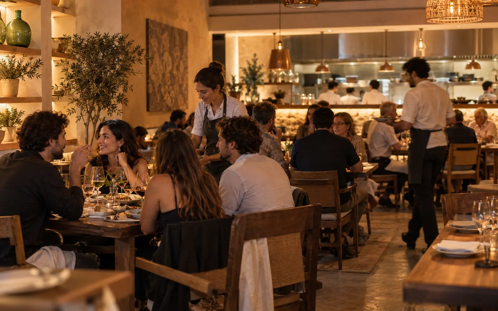Restaurante con clientes durante el servicio de cena